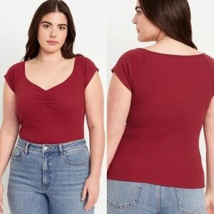 NWT: Old Navy Red Cinched Sweetheart Neckline Top, Size Large